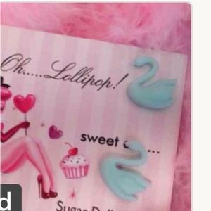 Oh lollipop sugar doll blue swan Lolita doll earrings Baby pastel goth pinup
